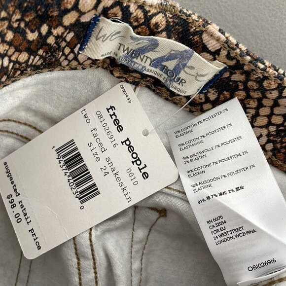 Free People We The Free Jeans NWT Two Faced Snake Skin Pockets Brown Size 24 - Picture 10 of 13